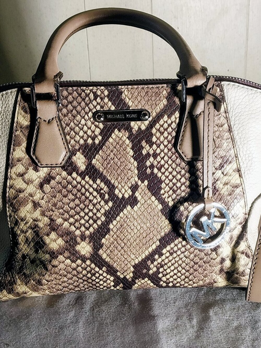 NWT Michael Kors Campbell Python-Embossed Small Leather Satchel 11X9X4